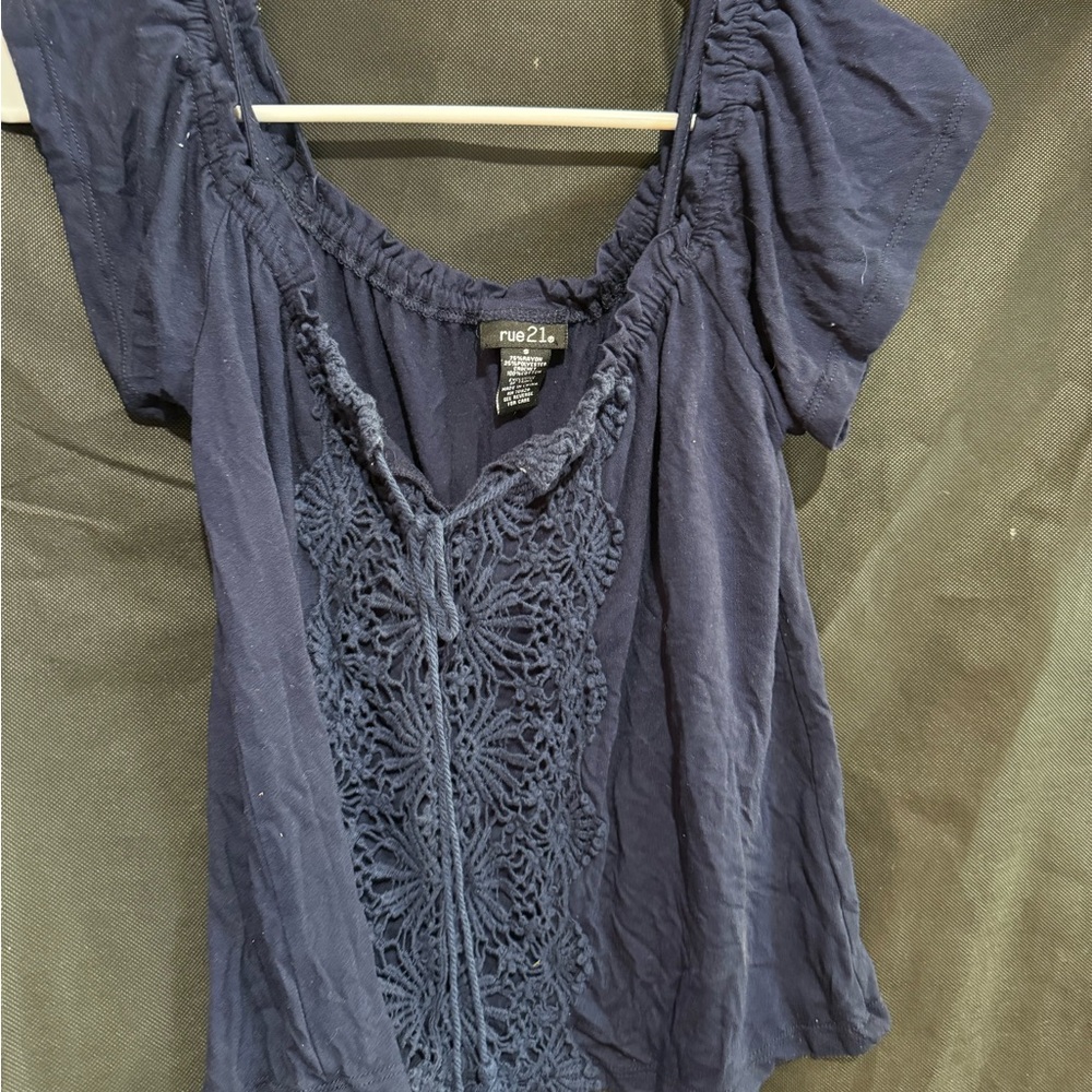 Rue21 Deep Blue Lace Accent Blouse